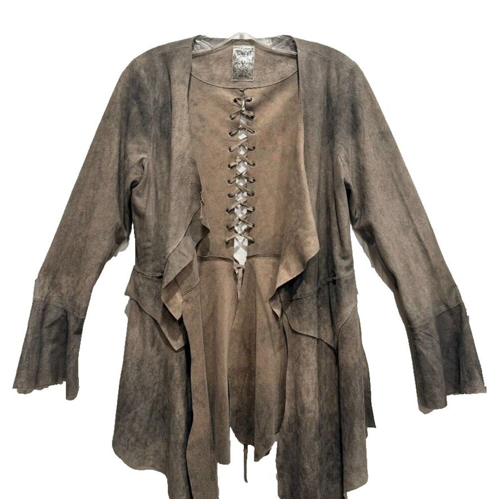 Vocal S Grunge Y2K Lace Up Fairy Vegan Suede Draped Boho Bell Sleeve Ethereal